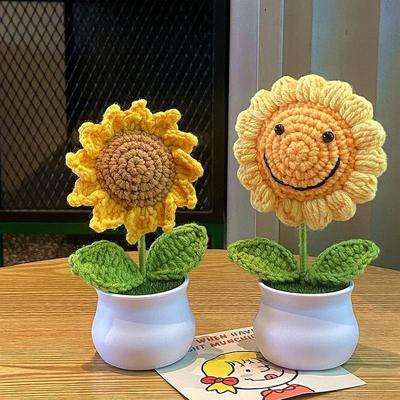 Sunflower Crochet Flower Artificial Hand Woven Flowers Finished Girasol Crochet Plants Wedding Guest Gifts Desktop Decoration