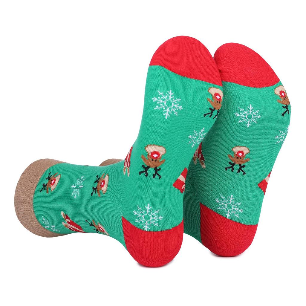 Festive Mid-Calf Christmas Socks - Santa & Elk Design