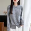 Elegant Wool Sweater: Women's Hollow-Stitch Long Sleeve Lapel Knitwear for Autumn and Winter