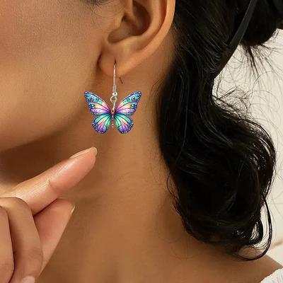1 Pair Advanced Simple Fresh Temperament Acrylic Flat Personalized Butterfly Hanging Earrings Diy Decoration