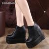 14CM Super High Heel Platform Ankle Boots for Women PU Black Wedge Shoes Back Zipper Plush Autumn Winter Short Botas Size 34 39