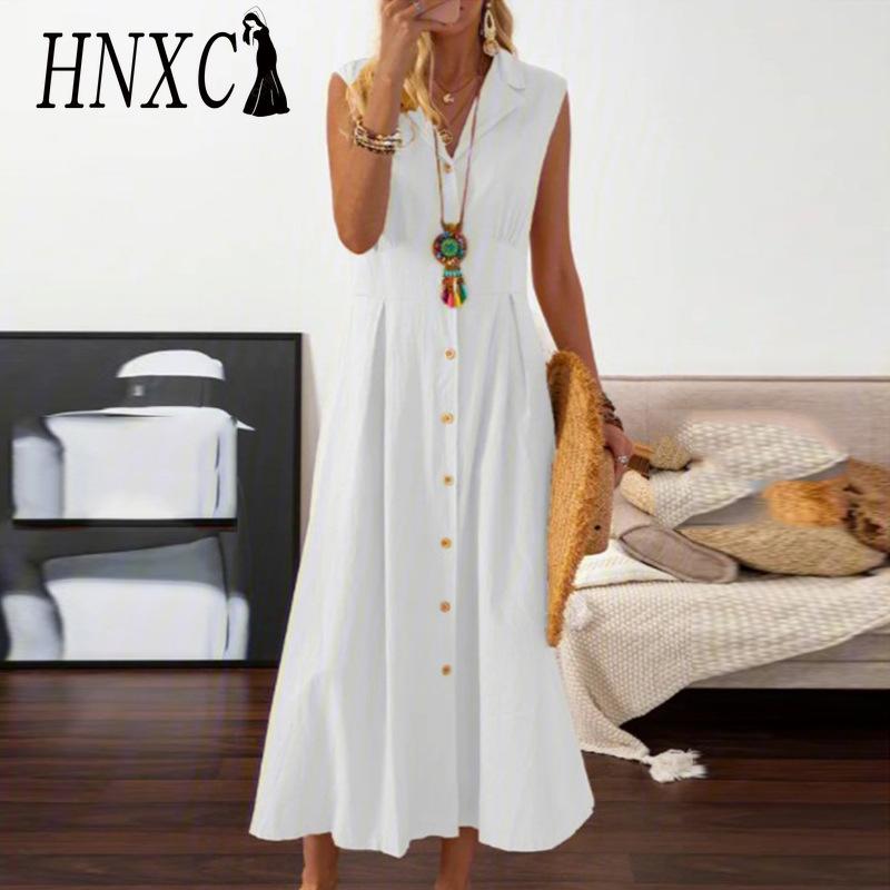 HNXC A-lijn Jurk Elegante Schoonheid Damesjurk Enkelrijige Lange Jurk met Een Grote Zoom Effen Kleur