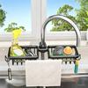 Sink Storage Rack with Hollow Design Basket 360° Rotatable Rustproof Kitchen Faucet Organizer for Sponges Brushes Cleaning Tools