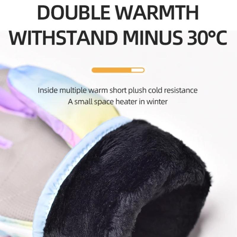 Children's Skiing Warm Gloves with Neutral Style, Winter Wool Lining, Anti Slip Outdoor Belt, Side Pull Waterproof Material