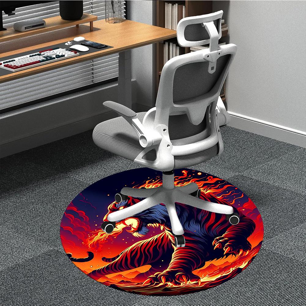

1pc Flaming Tiger Print Chair Carpet for Office, Soft, Non-Slip Polyester Mat, Office, Entryway, Living Room, Bedroom, yy251207269 80cm by 80cm
