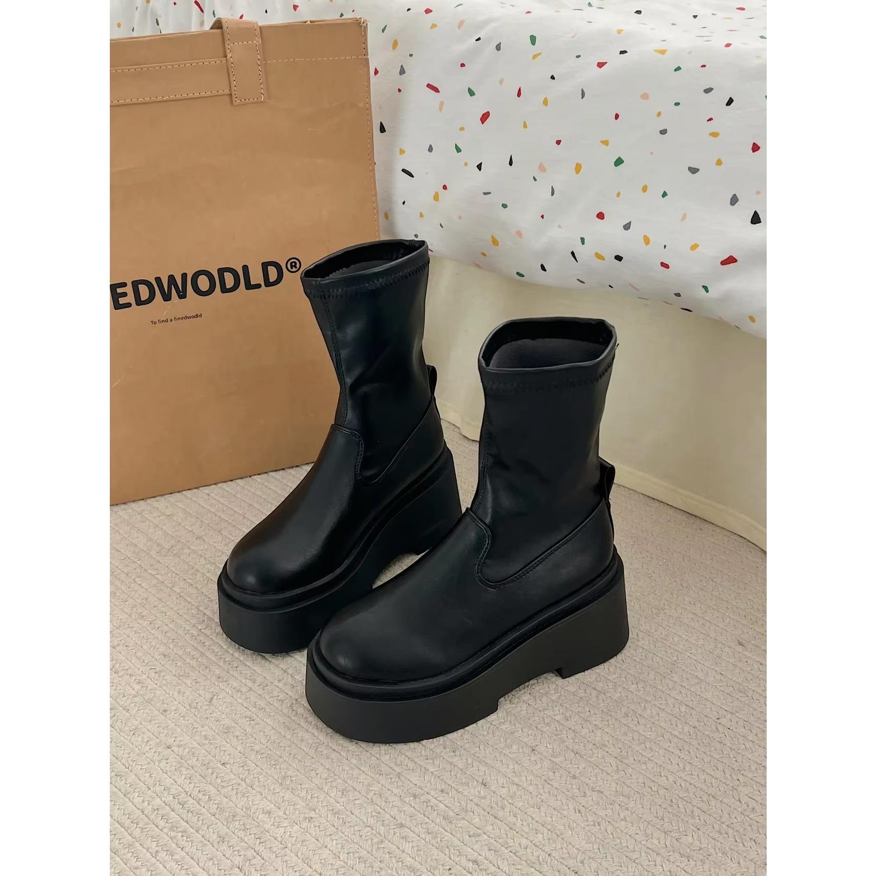 

Осень и зима Новые толстые эластичные сапоги с мягкой губчатой подошвой и средним каблуком женские сапоги 39