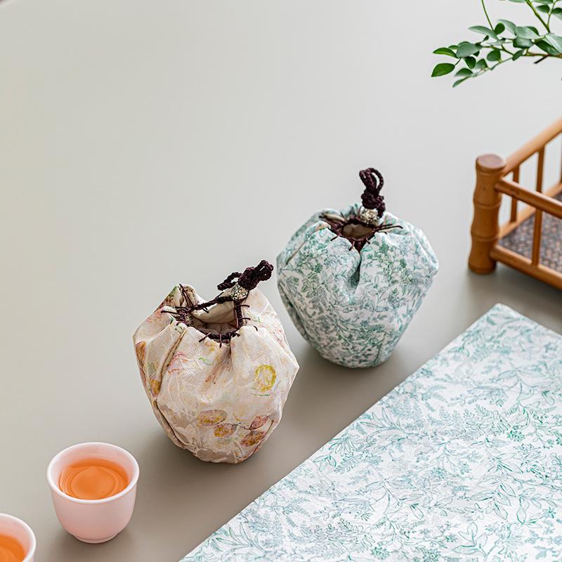 Chinese Style Small Storage Bag Vintage Portable Candy Storage Bag Tea Ceremony Thicken Protective Cup Bag Outdoor Accessories