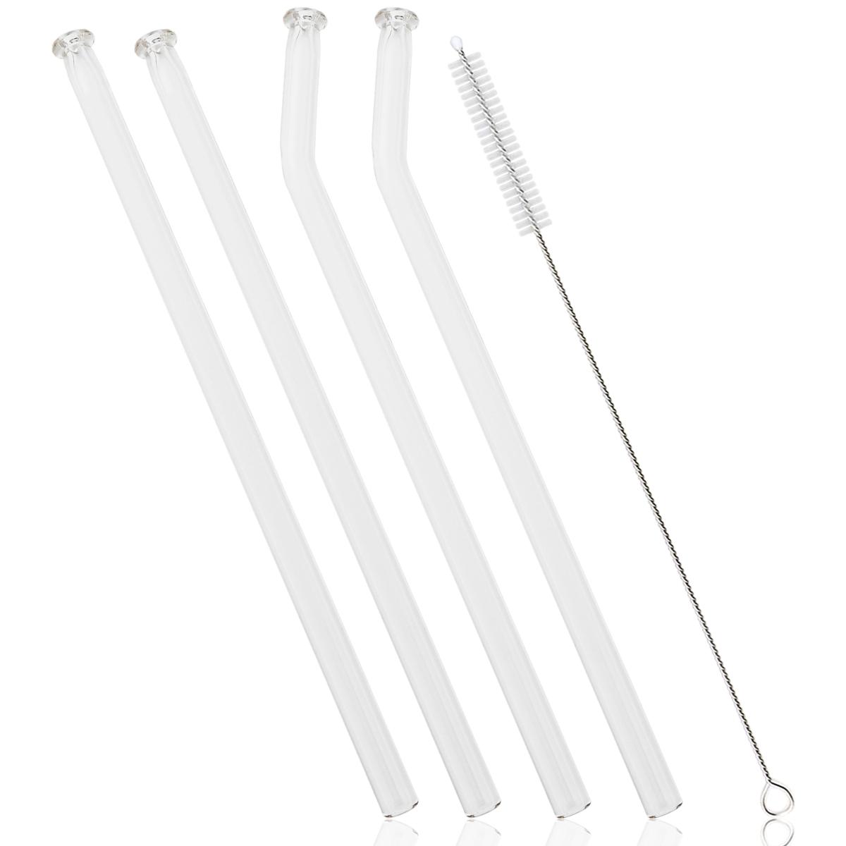 

4pcs Milk Tea Juice Cocktail Straw Set with Brush High Borosilicate Glass Straw Sets Creative Mouth Glass Straw Bar Accessories прозрачный