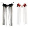 Halloween Tulle Shawl Rhinestone Skull Black Feather Cape Carnival Party Cosplay Costume