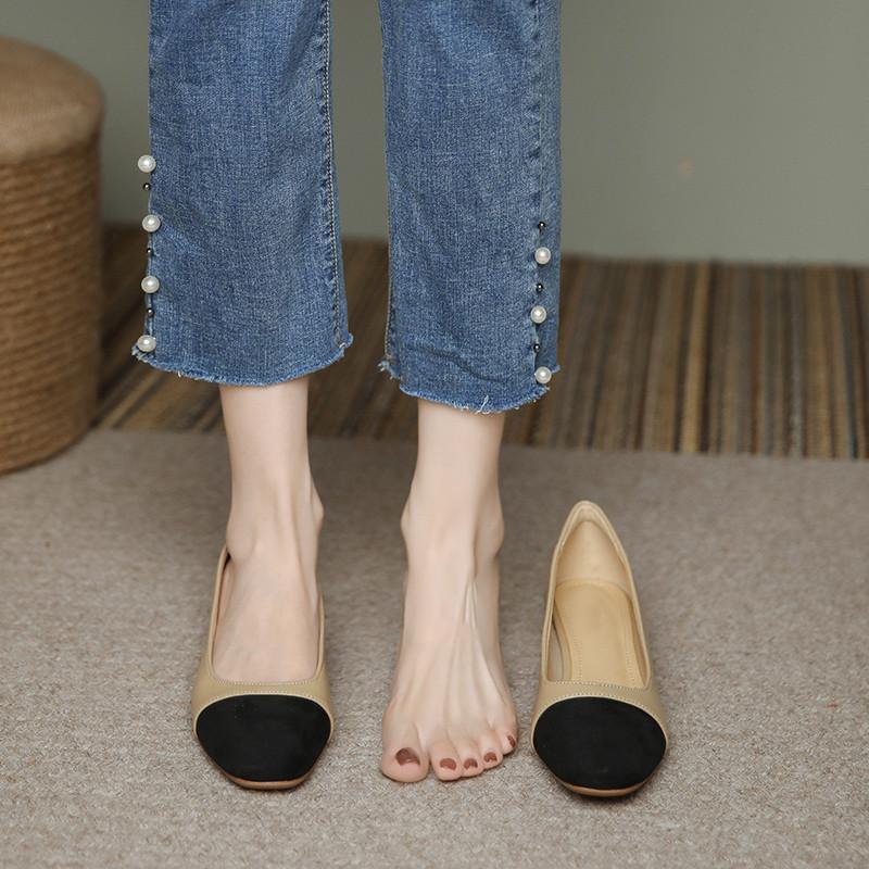 Xiaoxiangfeng single shoes 2025 color matching versatile light mouth spring women's shoes new thick heel low heel Korean version grandma shoes