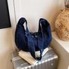 Ny denim damväska avslappnad enkel litterär stor kapacitet enfärgad retro lat vind crossbody axelväska