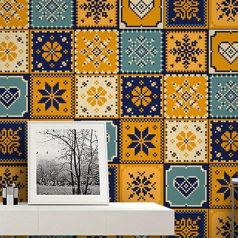Vintage Self-Adhesive Waterproof Wall Sticker Set for Bathroom Kitchen TV Background Moisture-Proof Tile Decal Home Decor