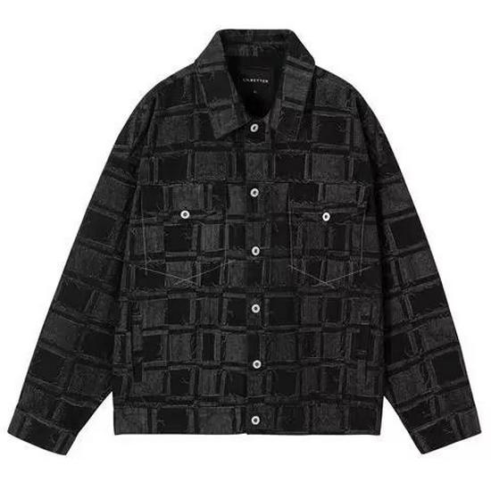 

Men s Trendy Black Plaid Denim Jacket with Lapel and Multi-Pocket Design for Spring/Autumn. Medium чёрный