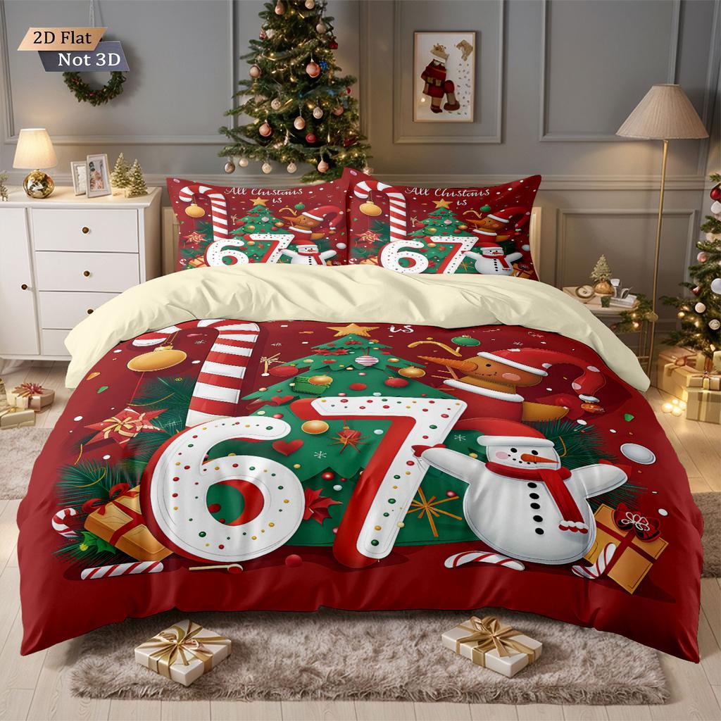 3pcs Merry Christmas 67 element printed coreless duvet cover set, multi size bedroom bedding holiday decoration machine washable