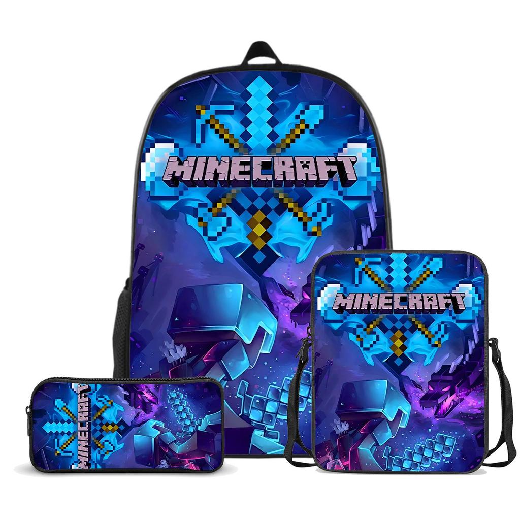Popular Minecraft 3-Piece Set: Backpack, Messenger Bag, and Cartoon Pencil Case - Lightweight, Splash-Proof, Large Capacity