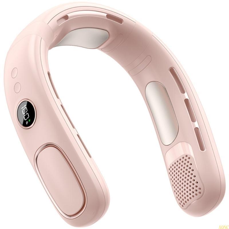 

A0NC USB Rechargeable Wireless Neckband Fan Portable Air Conditioner Cooling Gadget рожевий