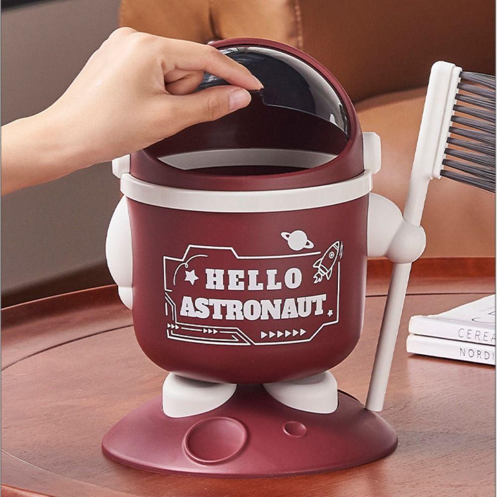 With Lid Astronaut Trash Can Creative Mini Dustbin Cute Desktop Garbage Can