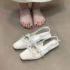 Fashion French Style Satin Surface Block Heel Sandals Butterfly Knot Pointed Toe Single Shoes Spring Summer Fairy Tale Feeling Slippers