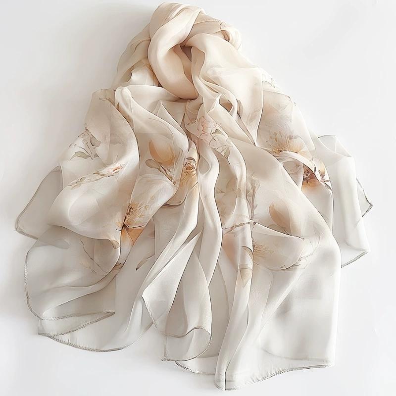 Spring Summer Women Large-size Printed Beach Shawls Muslim Hijabs Travel Thin Sunscreen Scarf/Scarves 100% Silk Beach Scarf