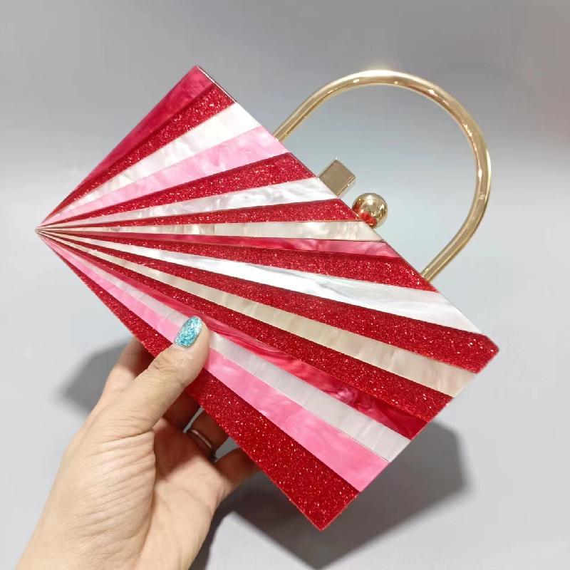 Evening Party Luxury Brand Clutch Patchwork Purse Genuine Shoulder Chain Acrylic Women's Handbag Rectangular Hand Bags Elegant