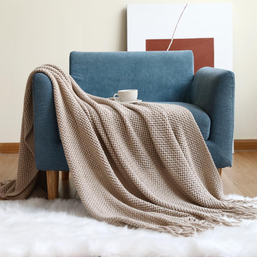 Nordic Style Knitted Wool Sofa Throw Solid Color Soft Lightweight Shawl Blanket for Bedside Couch Office Nap Cozy Warm Comfort