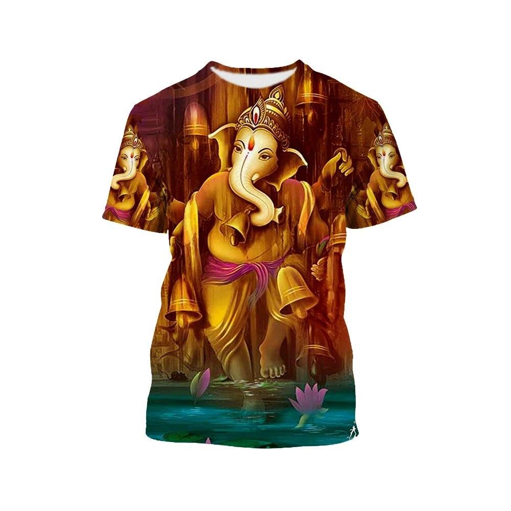 Hindu Wisdom God Ganesha 3D Printed Men T Shirts  Oversized Vintage Tops 90s Aesthetic Streetwear Tees