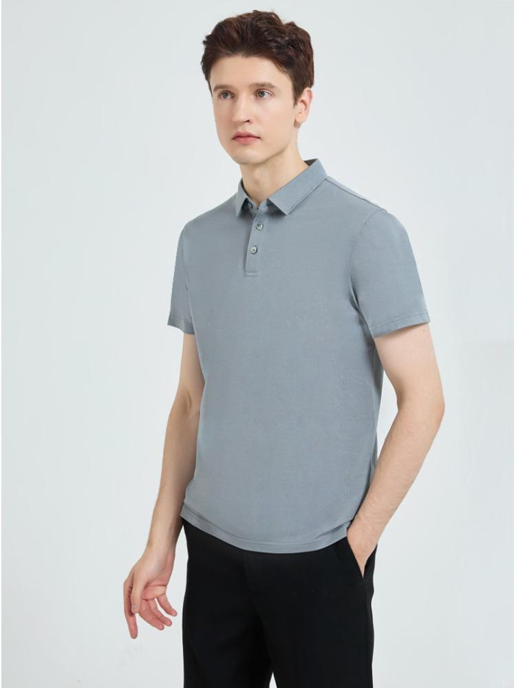 Men's Mulberry Silk Short-sleeve Lapel T-shirt Summer Tencel Drape Wrinkle-free Minimalist Lightweight Breathable Summer Casual Business T-shirt
