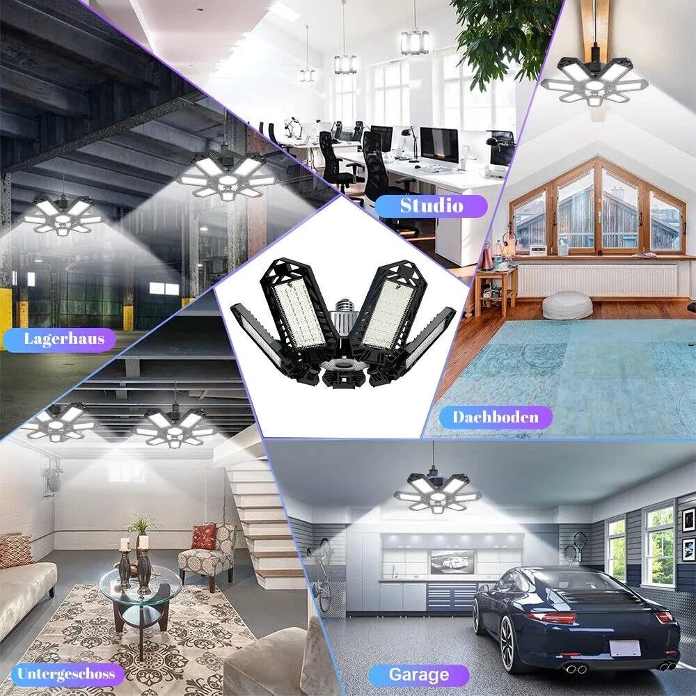 120w Led Garasjelys E26/e27 Supersterk Garasjebelysning Med Justerbare Paneler Deformerbar Pære Taklampe For Arbeid