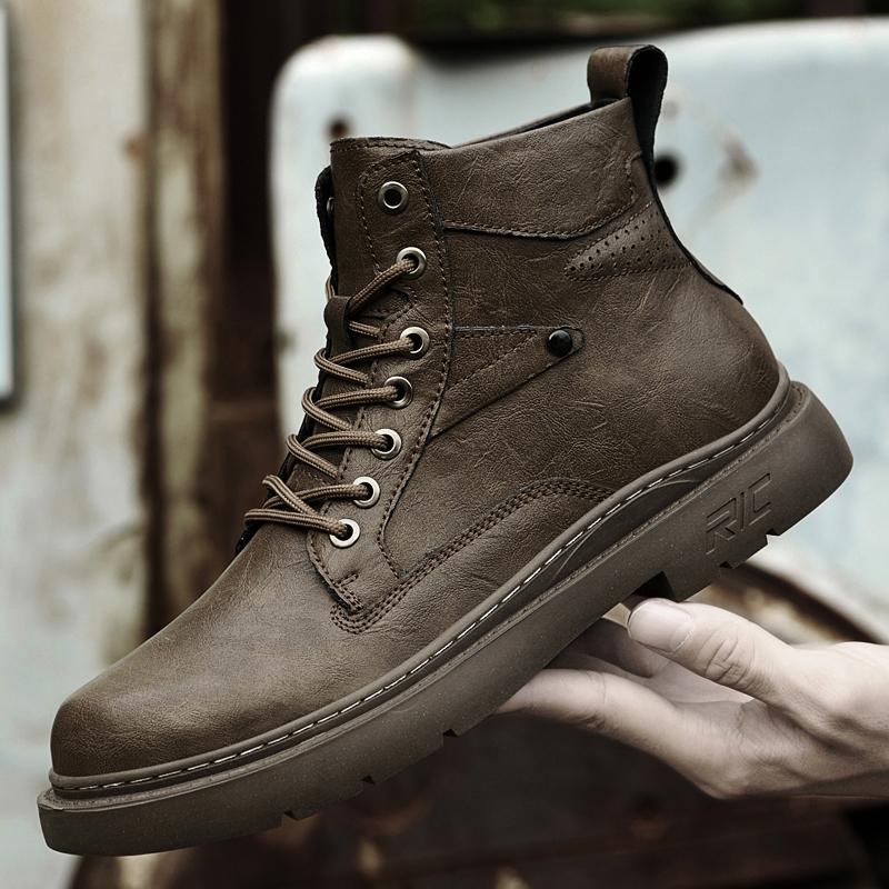 Classic High-Top Laced Walking Boots Outdoor Durable Comfortable And Casual Boots British Style Men's Genuine Leather Work Boots