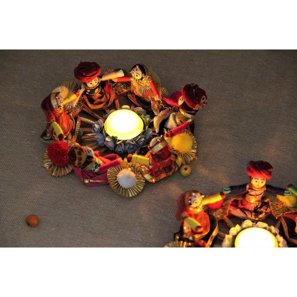 Handmade Recycled Material Rajasthani Raja Rani Puppet/Dolls Diyas Tealight/Diya/Diwali Diya/Idol Diyas Holders Gift for Diwali, Home Decor(Pack of 2)