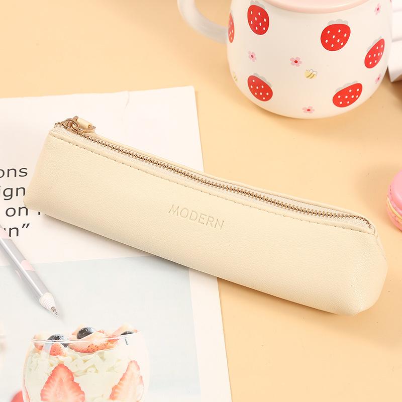 Mini Pencil Bag Pu Solid Color Student Supplies Kawaii Zipper Bags Pencil Case Pouch School Office Stationery Supplies