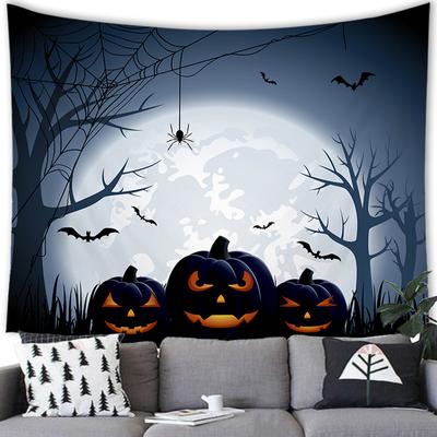 Home Decor Halloween Tapestry Bat Pumpkin Happy Wall Hanging Party Backdrop Tapiz