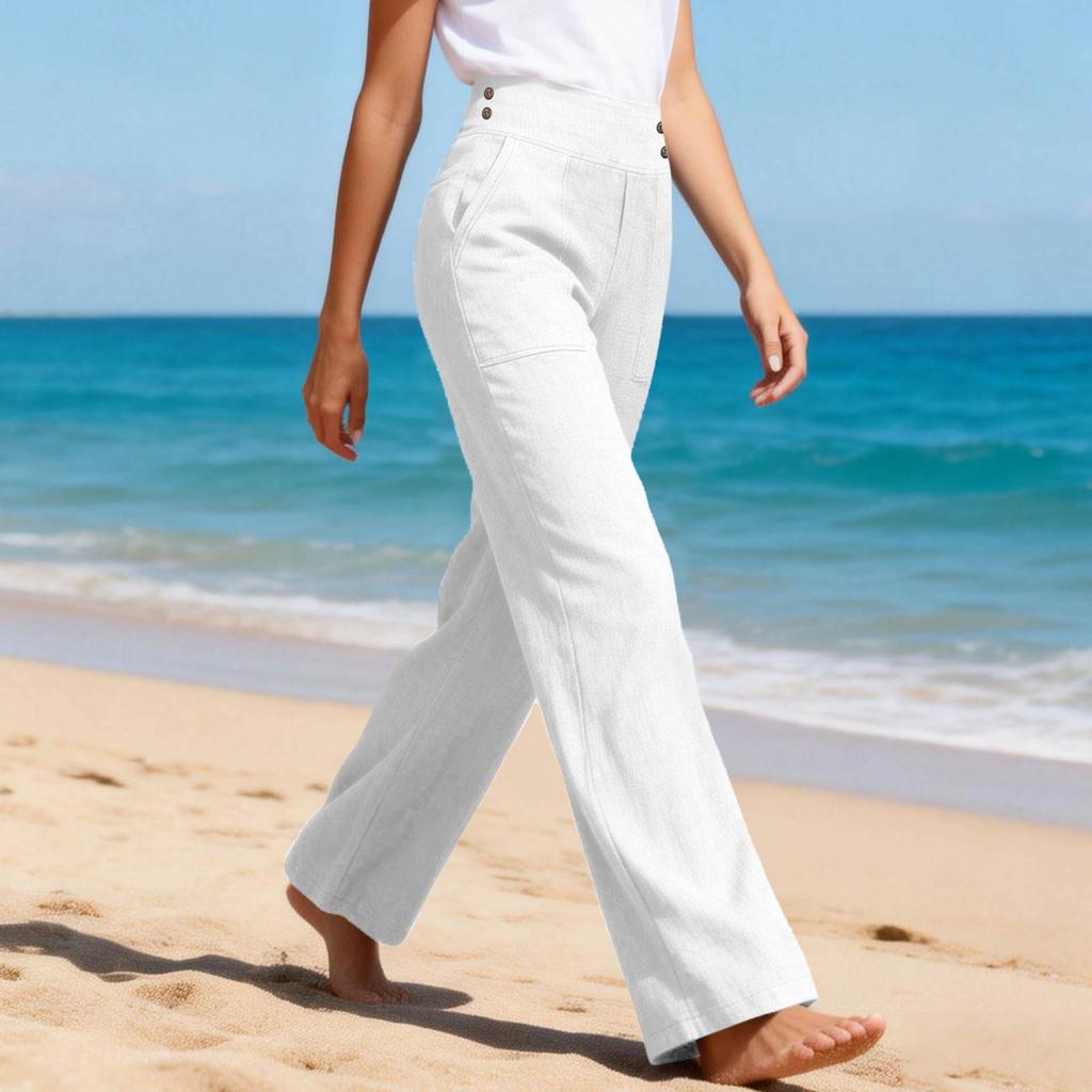Women's Casual And Fashionable Color Loose Pants With Pocketes