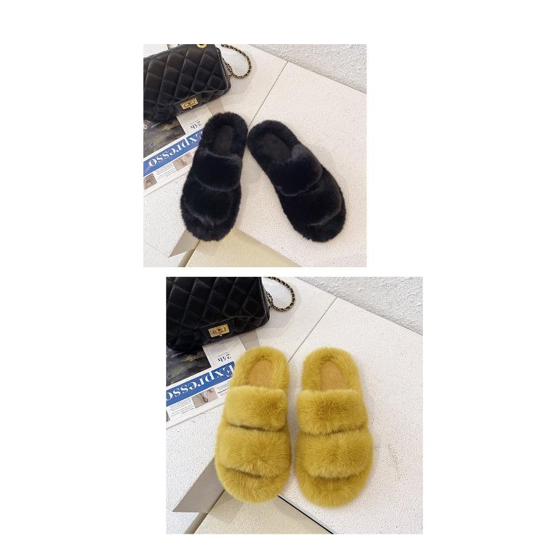 Women's Wool Slippers Candy Color Autumn and Winter New Double One-Piece Open-Toe Slippers Wool Cotton Slippers