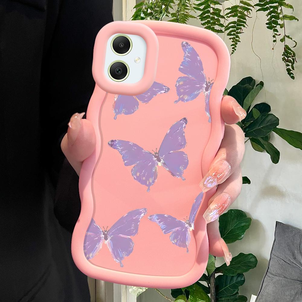 Purple Butterfly Soft Phone Cover for Samsung Galaxy A52 A73 A12 A11 S24 Ultra 5G S23 S22 S21 S20 FE Wave Edge Shockproof Protective Rubber Case