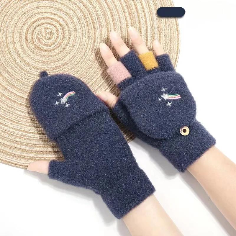 Winter Warme Halbfinger-Klapphandschuhe Gestrickt Kreative Studenten Niedlich Bestickt Regenbogen Schreiben Radfahren und Niedlichkeits-Handschuhe