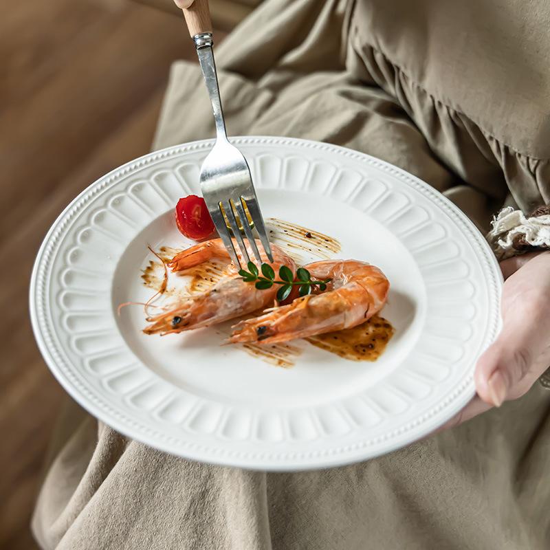 Ceramic Shallow Plate Japanese High-End White Plate Ceramic Plate Household Vegetable Plate Round Plate Tableware Western Plate