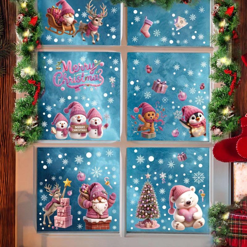 Christmas Cute Santa Claus Snowflake Window Decoration Static Cling Stickers