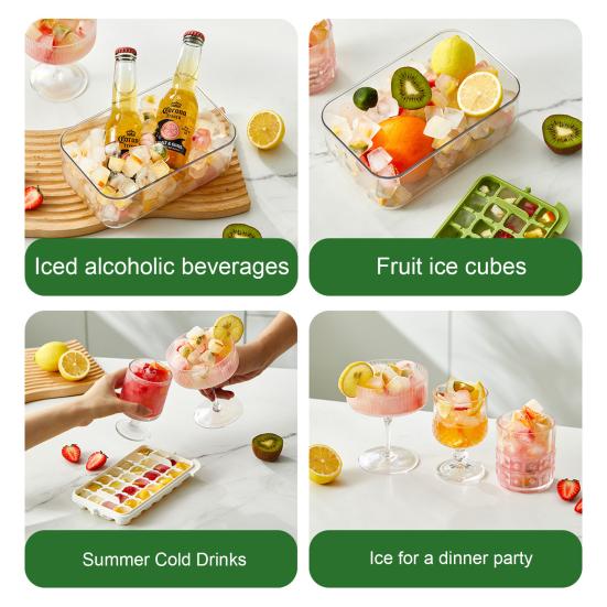 Large Ice Cube Tray with Lid And Bin Easy-Release Stackable Ice Cube