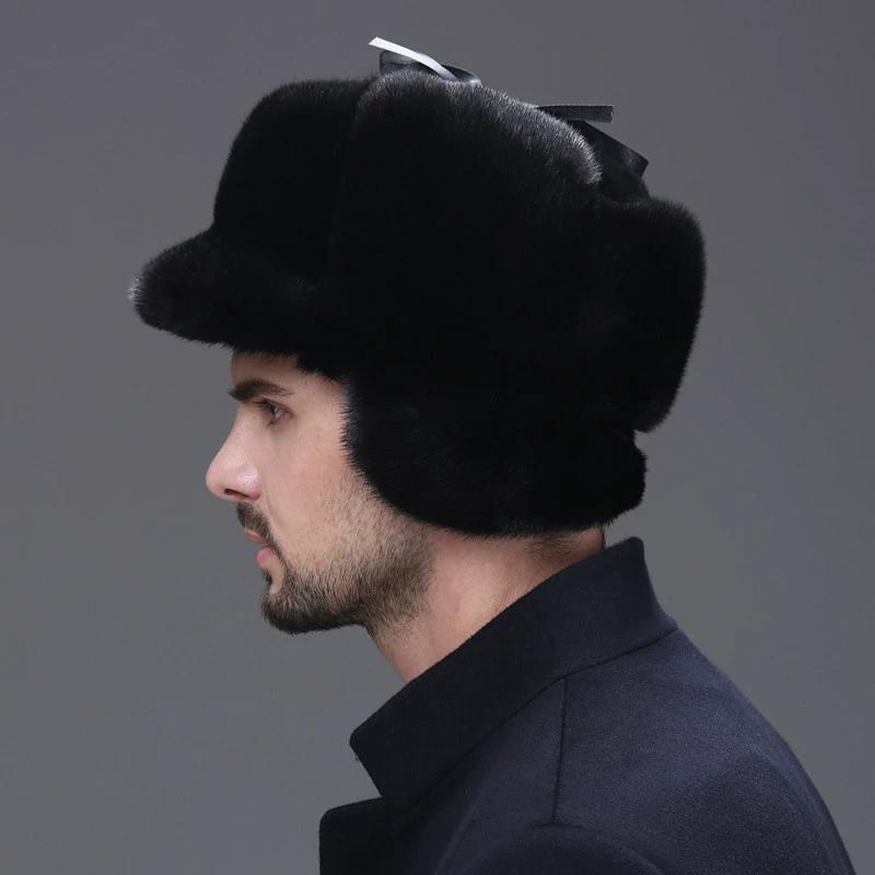 Mink Hat Male Whole Mink Winter Middle-aged and Elderly Leather Ear Protection Mink Fur Cotton Hat Warm in Winter