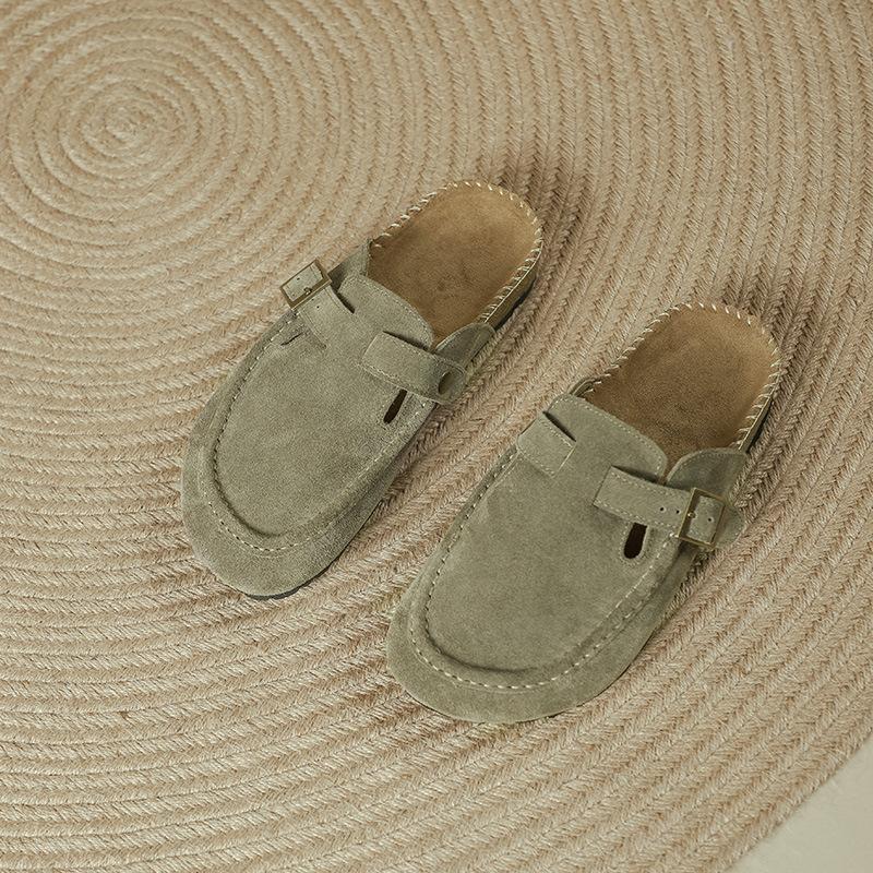 2024 Spring Women's Closed Toe Slippers Cow Suede Leather Clogs Sandals For Women Retro Hand Made Garden Mule Clog Slides