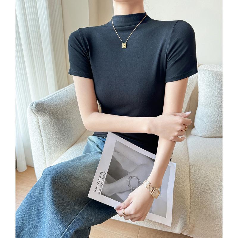 

Футболка с короткими рукавами и воротником-стойкой из модала для женщин, весна-осень, большой размер, базовый слой, можно носить на улице 3XL