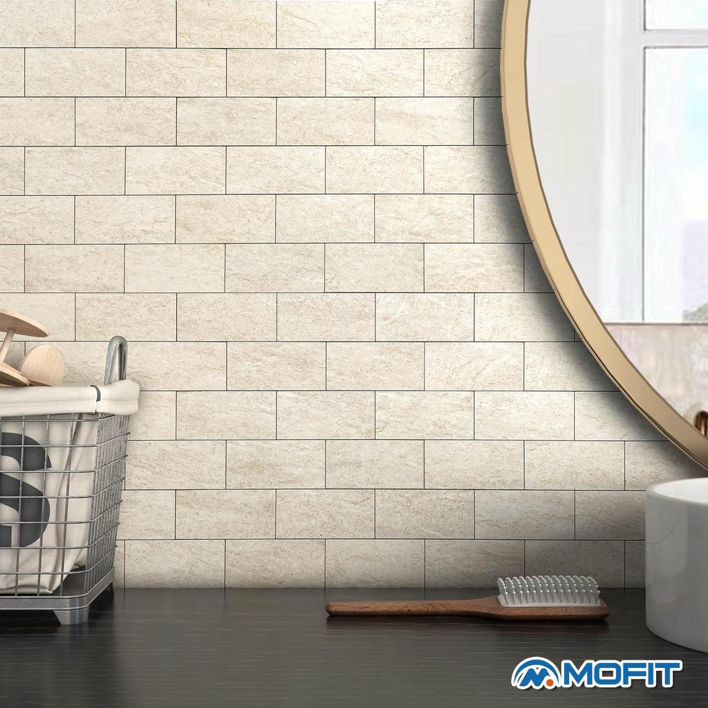 M MOFIT Tile Kitchen and Bathroom Tile Wall DIY Waterproof Mosaic Wall Decor Stickers, Tiles, Marble-Look (5 Panels, Beige)
