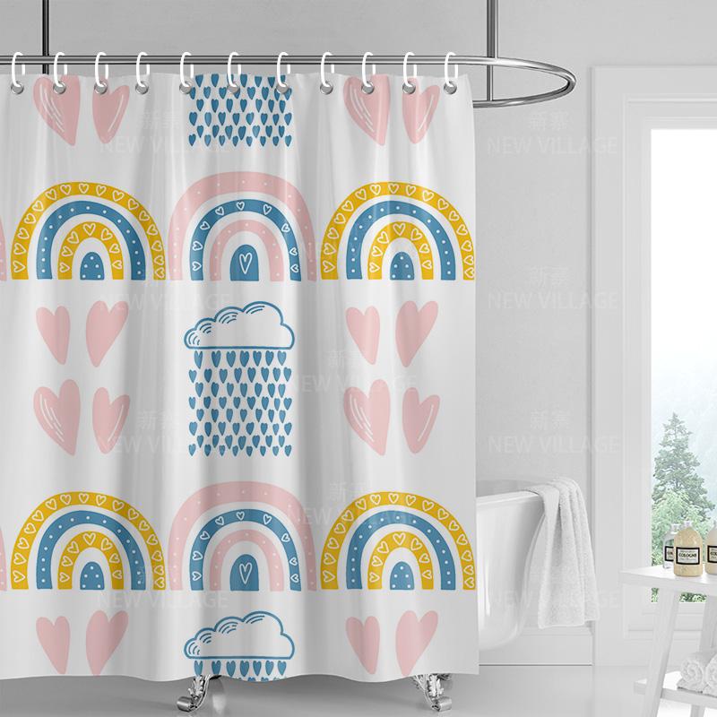 Home shower curtains bathroom Decora waterproof fabric non-slip bathmat water absorption curtain Modern nordic rainbow cute