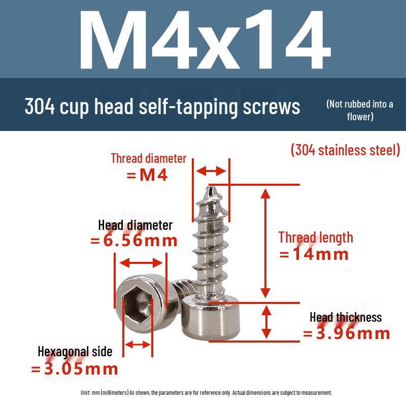 304 Pan Head Self-Tapping Coarse Thread Screw M1.7-M6 with Hex Socket