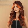 Peluca Balayage Naranja Llameante Viral de TikTok - Larga Ondulada con Flequillo Cortina | Postizo Pre-Estilizado sin Pegamento para Mujeres de Moda Audaces