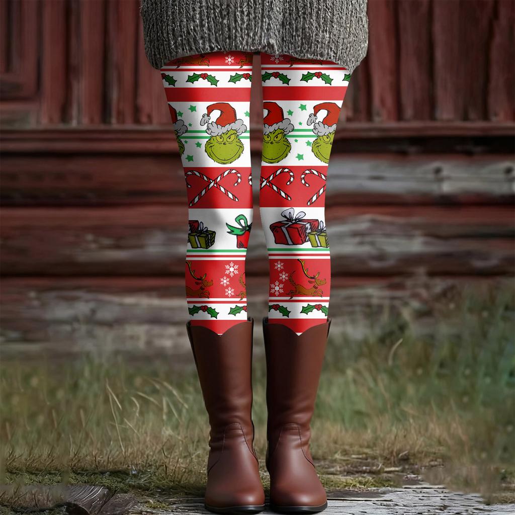 Women's Casual Fashion Outdoor Christmas Printed Slim Elastic Yoga Pants Cropped Pants