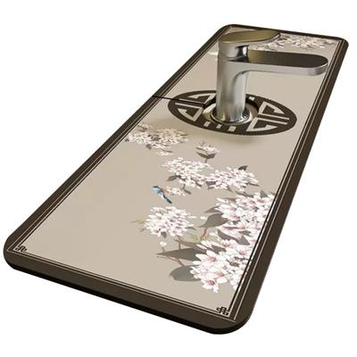 Kieselalgen-Schlamm-Wasserhahn-Abtropfmatte, chinesischer Blumendruck, super saugfähig, schnell trocknend, spritzwassergeschützt, faltbar, rutschfest, für Badezimmer, Küche, Waschbecken, Wasserhahn
