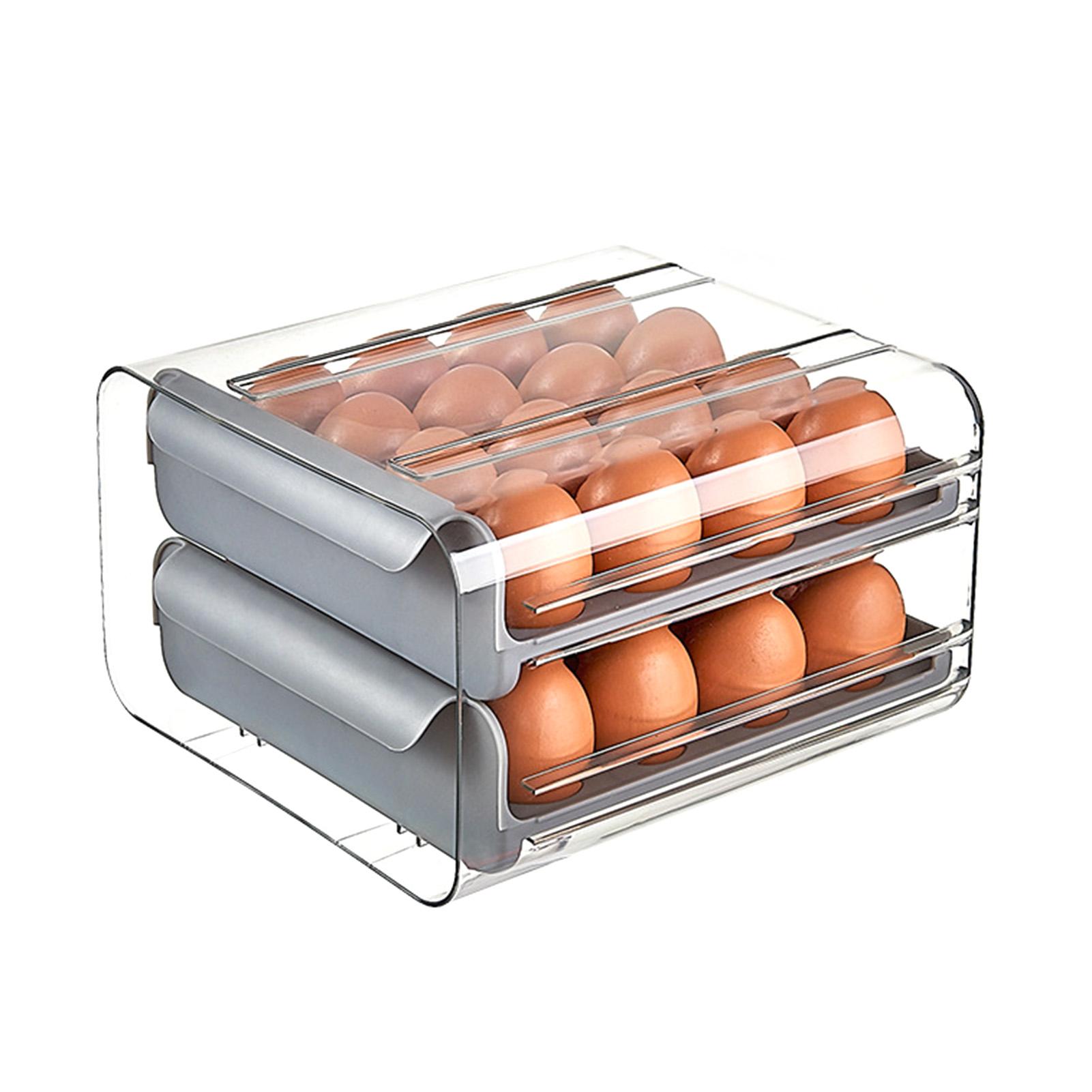 

Большая емкость для яиц для холодильника, прозрачный контейнер для яиц на 32 ячейки с ручками, складной ящик для хранения на 2 ящика 1PCS серый