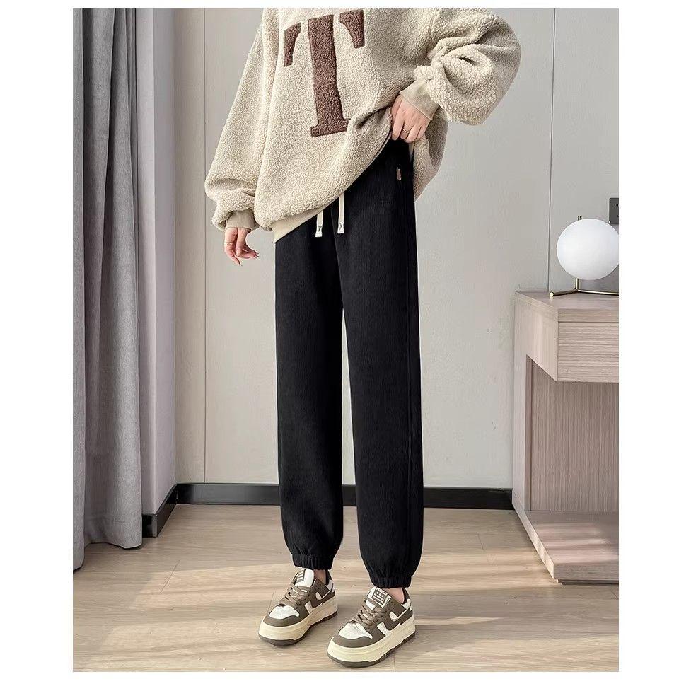 Pantalon de survêtement épais en velours de coton européen pour femme - Pantalon chaud et ample pour automne/hiver 2024